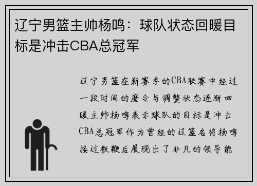 辽宁男篮主帅杨鸣：球队状态回暖目标是冲击CBA总冠军